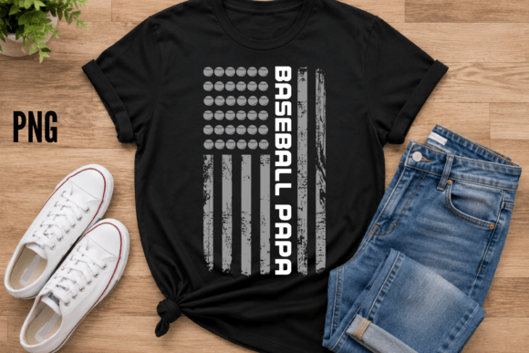 Baseball Papa Vintage American Flag PNG