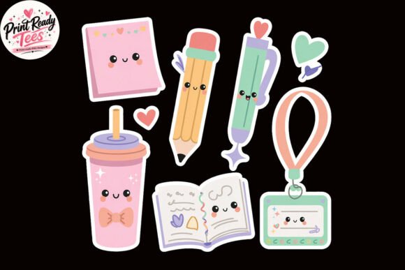 Kawaii School Essentials Sticker PNG