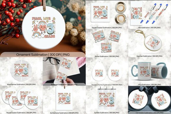 Peace Love 3rd Grade Sublimation PNG: A Complete Design Bundle