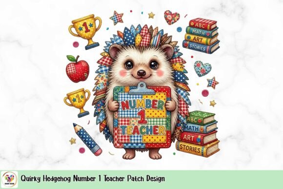 Quirky Hedgehog Number 1 Teacher Patch Design