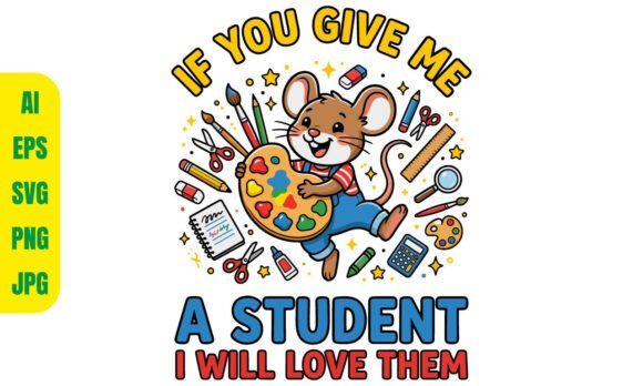 School Supplies and Mouse Colorful Shirt