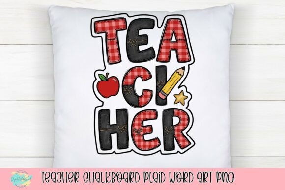 Teacher Chalkboard Plaid Word Art PNG